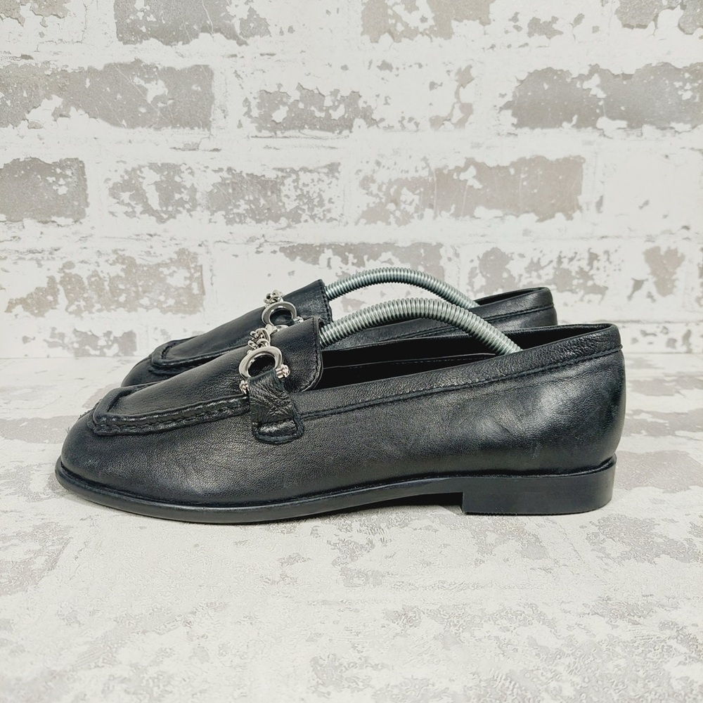 NEW Topshop Loafers Black Chain Detail Slip On Flats Classic Dress i560